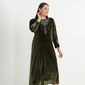 Damla Baskılı Kadife Elbise - 5