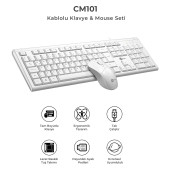 Lecoo CM101 USB Kablolu Türkçe Q Klavye & Mouse Set Beyaz - 3