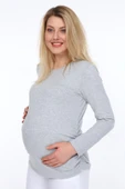 IŞŞIL 3131-Büzgülü Uzun Kol Hamile T-Shirt - 1