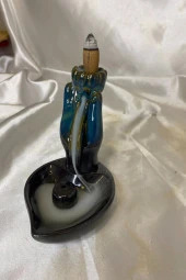 Geri Akış Tütsülük Ters Akış Şelale Kaliteli Seramik Yeşil Siyah El İçi Lale Kalp Tabak thumbnail 2