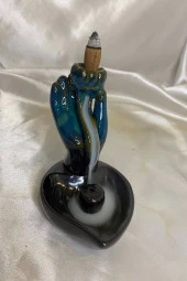 Geri Akış Tütsülük Ters Akış Şelale Kaliteli Seramik Yeşil Siyah El İçi Lale Kalp Tabak thumbnail 3