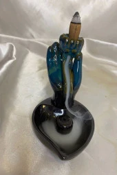 Geri Akış Tütsülük Ters Akış Şelale Kaliteli Seramik Yeşil Siyah El İçi Lale Kalp Tabak thumbnail 4