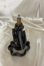 Geri Akış Tütsülük Ters Akış Şelale Kaliteli Seramik Siyah El İçi Lale Kalp Tabak thumbnail 4