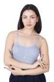 Looksense Kadın Mavi Gri Kaşkorse İp Askılı Crop 4002 - 1