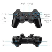 Cosmostech P3 Doubleshock PS3 Playstation 3 için Uyumlu Kablosuz Titreşimli Oyun Kolu Gamepad Joystick Controller Siyah thumbnail 10