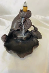 Feng Shui Buda Yenilik İlerleme Lotus Çiçek Geri Akış Tütsülük Ters Akış Şelale Kaliteli Seramik Kahve thumbnail 1