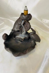 Feng Shui Buda Yenilik İlerleme Lotus Çiçek Geri Akış Tütsülük Ters Akış Şelale Kaliteli Seramik Kahve thumbnail 3