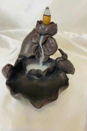 Feng Shui Buda Yenilik İlerleme Lotus Çiçek Geri Akış Tütsülük Ters Akış Şelale Kaliteli Seramik Kahve thumbnail 4