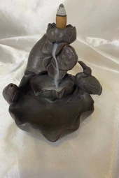 Feng Shui Buda Yenilik İlerleme Lotus Çiçek Geri Akış Tütsülük Ters Akış Şelale Kaliteli Seramik Kahve thumbnail 5