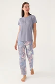 Pierre Cardin 8801 Kadın Düğmeli Desenli Kısa Kol Pijama Takımı thumbnail 2