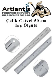 Çelik Cetvel 50 cm İnç Ölçülü 1 Adet Paslanmaz Çelik Metal Çetvel 50 Santimetre - 1