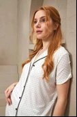 Pjs 25118 Kadın Puanlı Düğmeli Kısa Kollu Pijama Takım - 5