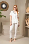 Pjs 25118 Kadın Puanlı Düğmeli Kısa Kollu Pijama Takım - 1