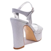 Dagoster DZA07-337350CN Gümüş Simli Tek Bant Platform Topuklu Kadın Ayakkabı - 4