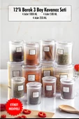 12'li Barok Yuvarlak 3 Boy Kavanoz Seti & Saklama Kabı & Erzak Kabı  (4*1000 ML, 4*500 ML,4*250 ML) - 1