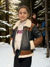 Çocuk Yakalı Parçalı Kürk - Kahve thumbnail 1