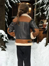 Çocuk Yakalı Parçalı Kürk - Kahve thumbnail 2