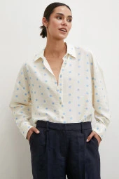 Puantiyeli Oversize Gömlek Ekru thumbnail 5