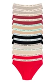 12 Adet Pamuklu Esnek Kadın Slip Bikini Külot Geniş Lastikli Baskılı - 1