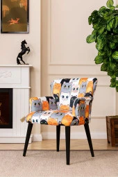 LOVİSSE HOME Siyah Ayak Patchwork Desen Berjer Tekli Koltuk Balkon, Ofis, Bekleme, Güzellik Merkezi, Çay Seti - 3