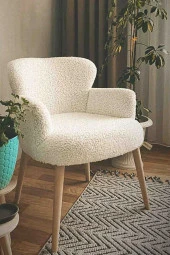 LOVİSSE HOME Pofuduk Teddy Berjer - Tekli Koltuk - Bekleme, Cafe, Ofis, Balkon, Güzellik Merkezi, Kırık Beyaz - 1