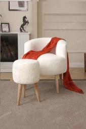 LOVİSSE HOME Teddy Berjer ve Puf Set Tekli Koltuk Balkon, Ofis, Bekleme, Güzellik Merkezi, Çay Seti - 1
