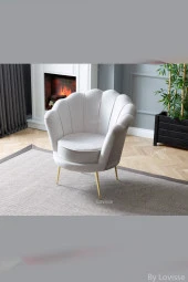 LOVİSSE HOME Krem Papatya Berjer - Alaçatı Istiridye Model Tekli Koltuk - Bekleme - Kuaför, Balkon Ofis - 1