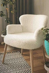 LOVİSSE HOME Pofuduk Teddy Berjer - Tekli Koltuk - Bekleme, Cafe, Ofis, Balkon, Güzellik Merkezi, Kırık Beyaz - 2