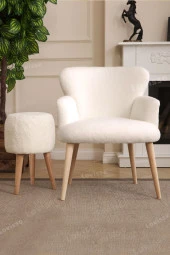 LOVİSSE HOME Teddy Berjer + Puf Set Tekli Koltuk Balkon, Ofis, Bekleme, Güzellik Merkezi, Çay Seti thumbnail 2