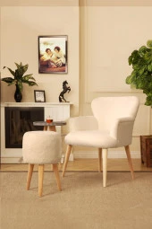 LOVİSSE HOME Teddy Berjer + Puf Set Tekli Koltuk Balkon, Ofis, Bekleme, Güzellik Merkezi, Çay Seti thumbnail 3