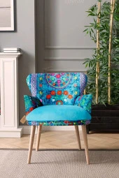 LOVİSSE HOME Patchwork Otantik Berjer Etnik Retro Tekli Koltuk Balkon, Ofis, Bekleme, Güzellik Merkezi, Çay Seti - 2