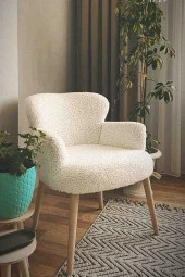 LOVİSSE HOME Pofuduk Teddy Berjer - Tekli Koltuk - Bekleme, Cafe, Ofis, Balkon, Güzellik Merkezi, Kırık Beyaz - 4