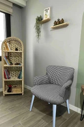 LOVİSSE HOME Puantiyeli Berjer Tekli Koltuk Balkon, Ofis, Bekleme, Güzellik Merkezi, Beyaz, Çay Seti - 3