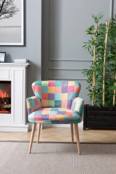 LOVİSSE HOME Patchwork Desen Berjer Tekli Koltuk Balkon, Ofis, Bekleme, Güzellik Merkezi, Çay Seti - 3