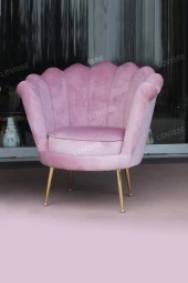 LOVİSSE HOME Pudra Pembe Papatya Berjer - Alaçatı Istiridye Model Tekli Koltuk - Bekleme - Kuaför Ofis - 1