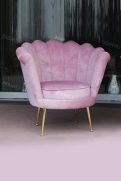 LOVİSSE HOME Pudra Pembe Papatya Berjer - Alaçatı Istiridye Model Tekli Koltuk - Bekleme - Kuaför Ofis - 2