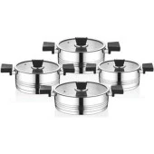 OMS Silindir 8 Parça Çelik Tencere Seti Siyah 1129 thumbnail 1