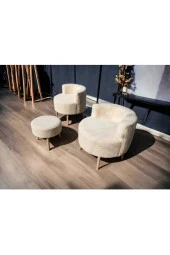 BEYLERBEYİ Çay Seti Ikili Koltuk Berjer Ve Puf Takımı (SALON, BALKON, OFİS) 3 Lü Takım Krem Renk - 1