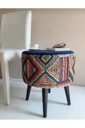 BEYLERBEYİ Gürgen Ahşap Ayaklı Dekoratif Yuvarlak Puf Bench Koltuk YATAK ODASI PUFU,MAKYAJ MASASI - 1