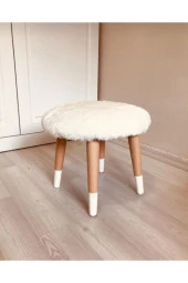 BEYLERBEYİ Kıds Çocuk Odası Beyaz Peluş Çocuk Taburesi Çocuk Çalışma - 1