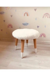 BEYLERBEYİ Kıds Çocuk Odası Beyaz Peluş Çocuk Taburesi Çocuk Çalışma - 3