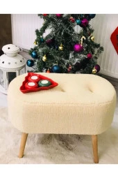 BEYLERBEYİ Gürgen Ahşap Ayak Tedy Kumaş Oval Pufidik Puf Bench thumbnail 2