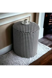 BEYLERBEYİ Rahat Silinebilir Kumaş Kaz Ayağı Deseni Dekoratif Puf Bench Tabure thumbnail 1