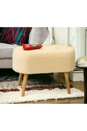 BEYLERBEYİ Gürgen Ahşap Ayak Tedy Kumaş Oval Pufidik Puf Bench thumbnail 3