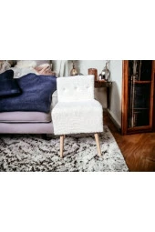 BEYLERBEYİ Rahat Oturum Alanlı Retro Gürgen Ahşap Ayaklı Beyaz welsoft Kumaş Puf Bench sandalye tabure thumbnail 1