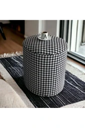 BEYLERBEYİ Rahat Silinebilir Kumaş Kaz Ayağı Deseni Dekoratif Puf Bench Tabure thumbnail 2