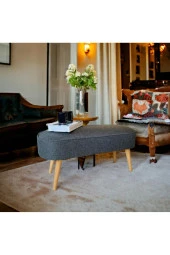 BEYLERBEYİ Retro gürgen ceviz Renk ahşap ayaklı Geniş oturum alan özel tasarım oval bench antresit keten kumaş thumbnail 1