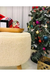 BEYLERBEYİ Gürgen Ahşap Ayak Tedy Kumaş Oval Pufidik Puf Bench thumbnail 4