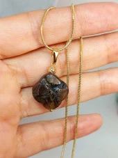 Labradorit Taşı Kolye Ucu Yonca Temalı Altın Kaplama Zincirli (49803) thumbnail 1