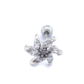 316L Çelik Zirkon Taşlı Çiçek Şekilli Piercing PRC-184 - 5